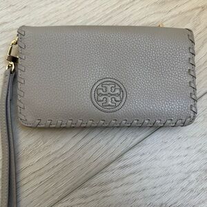 Tory Burch Pebbled Gray Leather Clutch